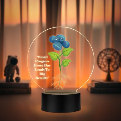 Inspirational Quote LED Night Lamp with Warm White Light Flower Design Theme Decorative Acrylic Light Motivational Study Table Lamp (May Our Grounds Stay Fertile)