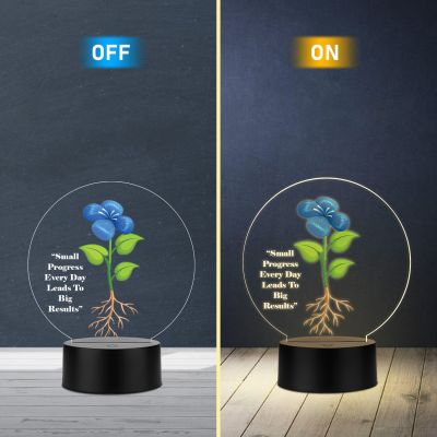 Inspirational Quote LED Night Lamp with Warm White Light Flower Design Theme Decorative Acrylic Light Motivational Study Table Lamp (May Our Grounds Stay Fertile)