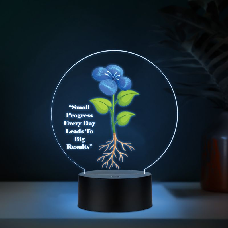 3D Illusion Flower Theme Design LED Night Lamp with Automatic Color Changing Light Motivational Desk Decor Study Table Lamp (Small Progress Everyday Lead to Big Results)