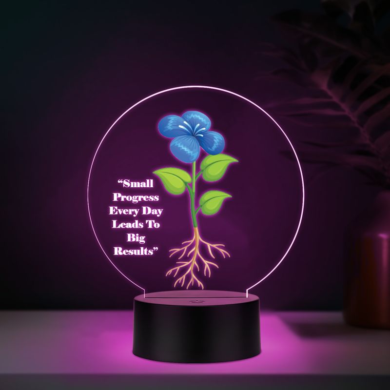 3D Illusion Flower Theme Design LED Night Lamp with Automatic Color Changing Light Motivational Desk Decor Study Table Lamp (Small Progress Everyday Lead to Big Results)