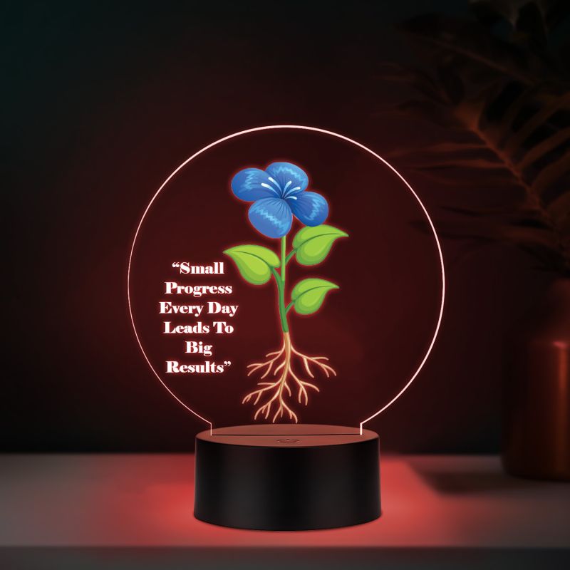 3D Illusion Flower Theme Design LED Night Lamp with Automatic Color Changing Light Motivational Desk Decor Study Table Lamp (Small Progress Everyday Lead to Big Results)