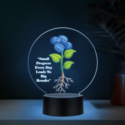 3D Illusion Flower Theme Design LED Night Lamp with Automatic Color Changing Light Motivational Desk Decor Study Table Lamp (Small Progress Everyday Lead to Big Results)