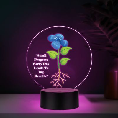 3D Illusion Flower Theme Design LED Night Lamp with Automatic Color Changing Light Motivational Desk Decor Study Table Lamp (Small Progress Everyday Lead to Big Results)