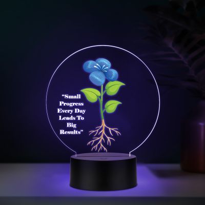 3D Illusion Flower Theme Design LED Night Lamp with Automatic Color Changing Light Motivational Desk Decor Study Table Lamp (Small Progress Everyday Lead to Big Results)
