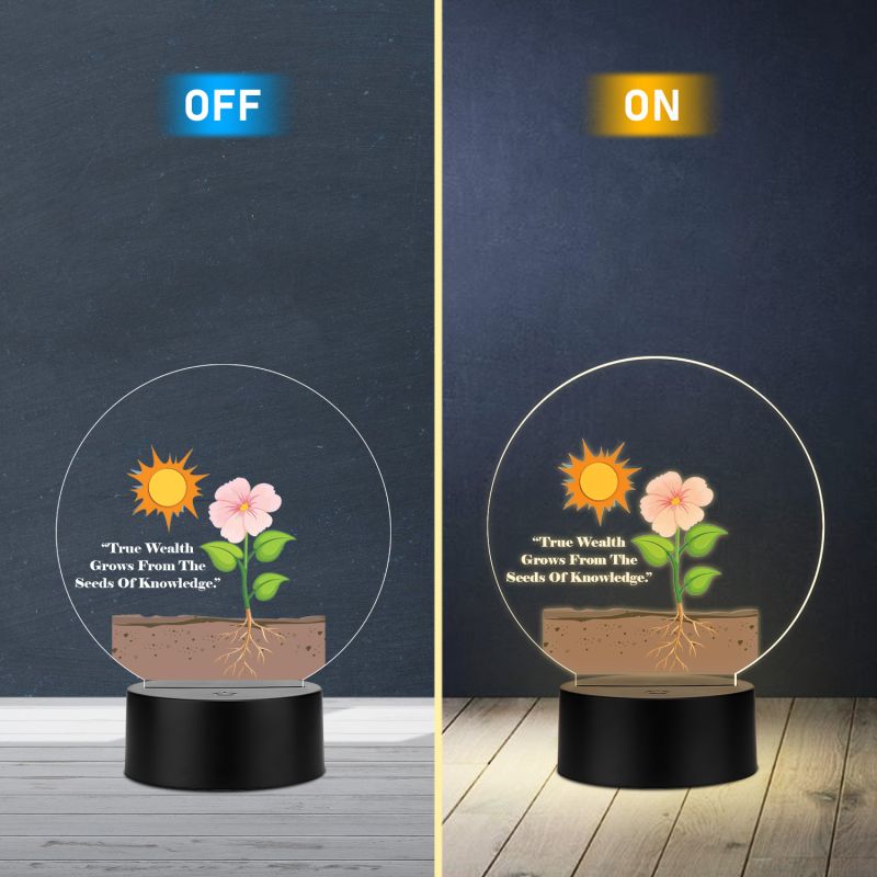 Inspirational Quote LED Night Lamp with Warm White Light Flower Design Theme Decorative Acrylic Light Motivational Study Table Lamp (True Wealth)
