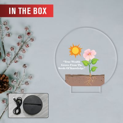 Inspirational Quote LED Night Lamp with Warm White Light Flower Design Theme Decorative Acrylic Light Motivational Study Table Lamp (True Wealth)