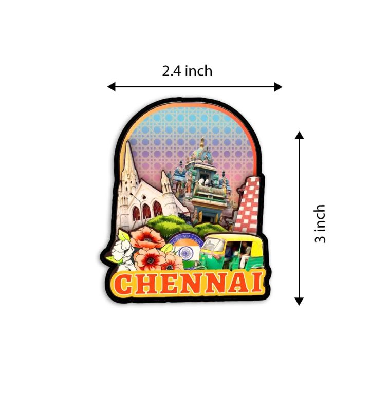 Chennai Fridge Magnet Wooden Indian States Theme Fridge Magnet for Refrigerator Door, Kitchen & Home Decor  Gift for Travels Decor  Souvenir Magnet for Fridgeative