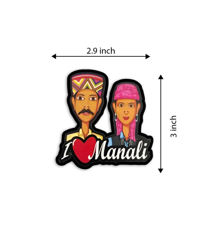 Manali Couple Fridge Magnet Wooden Indian States Theme Fridge Magnet for Refrigerator Door, Kitchen Gift for Travels  Decorative Souvenir Magnet for Fridge