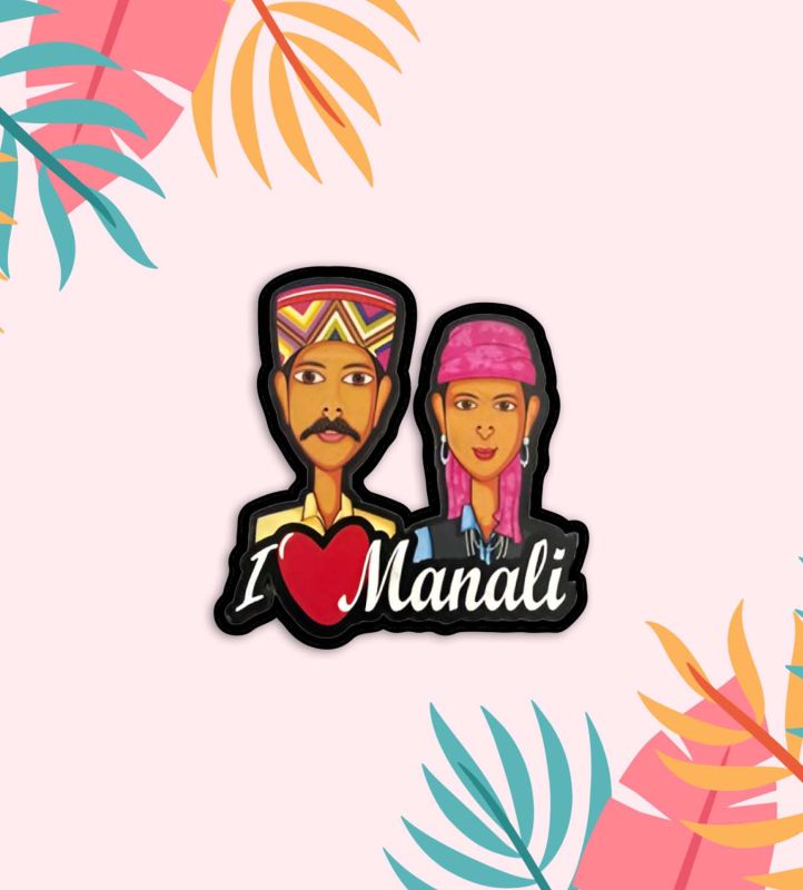 Manali Couple Fridge Magnet Wooden Indian States Theme Fridge Magnet for Refrigerator Door, Kitchen Gift for Travels  Decorative Souvenir Magnet for Fridge