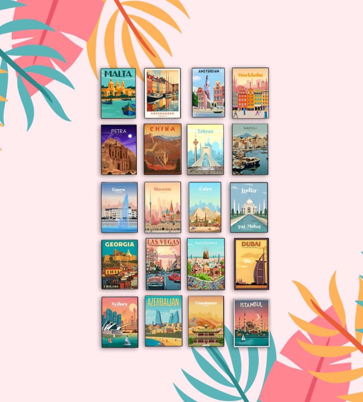 20 Countries Theme Fridge Magnet for Kitchen Office Travel Keepsake Decor   Travel Decor for Fridge, Locker, Almirah   Country Fridge Magnet