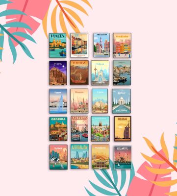 20 Countries Theme Fridge Magnet for Kitchen Office Travel Keepsake Decor   Travel Decor for Fridge, Locker, Almirah   Country Fridge Magnet