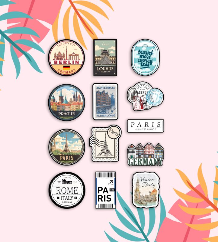 12 Pack European Travel Magnet Wooden Countries Combo Fridge Magnet   International Travel Souvenir Gift Set  Kitchen Decor  Fridge Decoration  Country Theme Birthday Gift