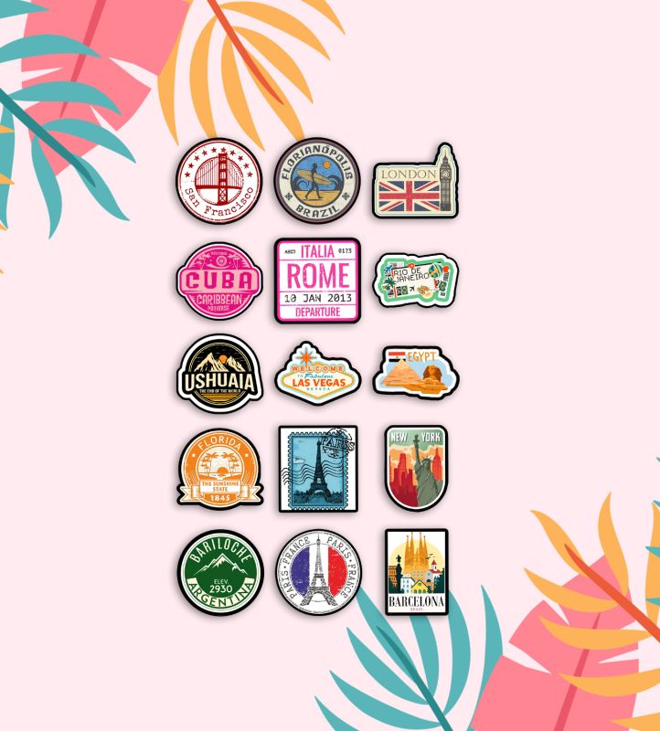 15 Pack World Travel Sticker Set Wooden Countries Combo Fridge Magnet International Travel Souvenir Gift Set Kitchen Decor  Fridge Decoration Country Theme Birthday Gift