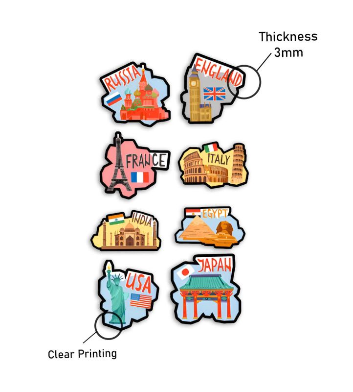 8 Pieces Country Fridge Magnet  Wooden Countries Combo Fridge Magnet   International Travel Souvenir Gift Set   Kitchen Decor  Fridge Decoration  Country Theme Birthday Gift