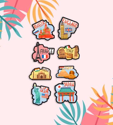 8 Pieces Country Fridge Magnet  Wooden Countries Combo Fridge Magnet   International Travel Souvenir Gift Set   Kitchen Decor  Fridge Decoration  Country Theme Birthday Gift