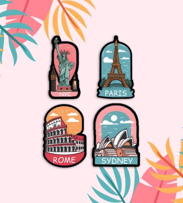 New York, Paris, Rome, & Sydney Magnets Wooden Countries Combo Fridge Magnet International Travel Souvenir Gift Set | Kitchen Decor  Fridge Decoration  Country Theme Birthday Gift