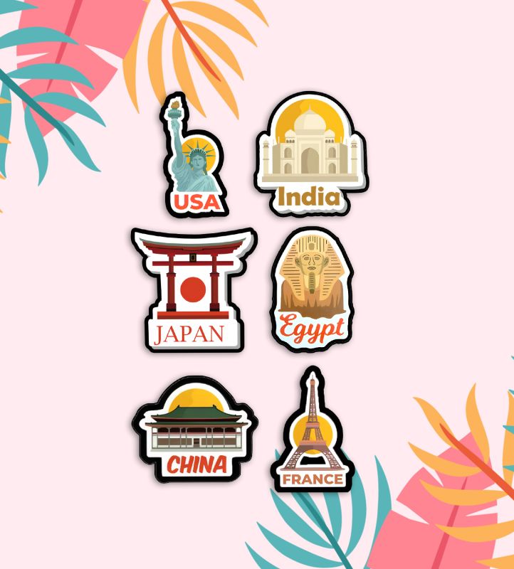 Pack of 6 Country Magnet  Wooden Countries Combo Fridge Magnet   International Travel Souvenir Gift Set   Kitchen Decor  Fridge Decoration  Country Theme Birthday Gift