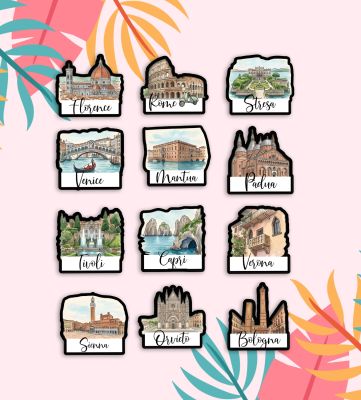 Set of 12 Italian City Magnet Wooden Countries Combo Fridge Magnet  International Travel Souvenir Gift Set   Kitchen Decor   Fridge Decoration  Country Theme Birthday Gift