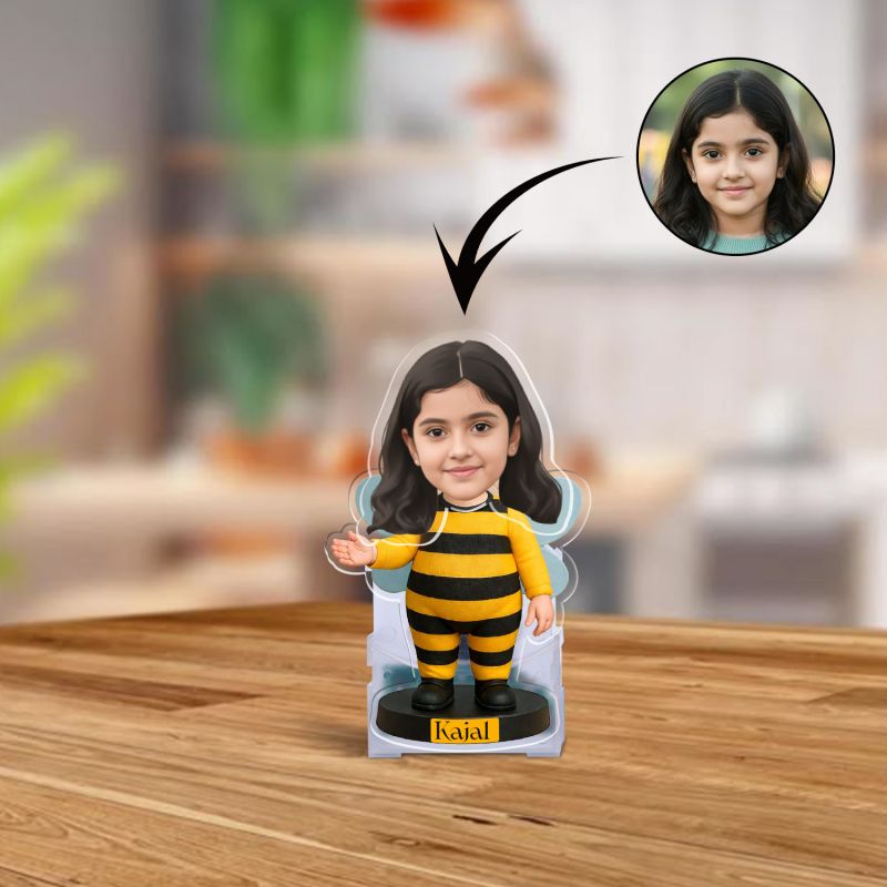 Personalized Honey Bee Theme Bobbleead Caricature for Kids Room Decor  Gift Nature Lovers  Battery Powered Moving Head Feature