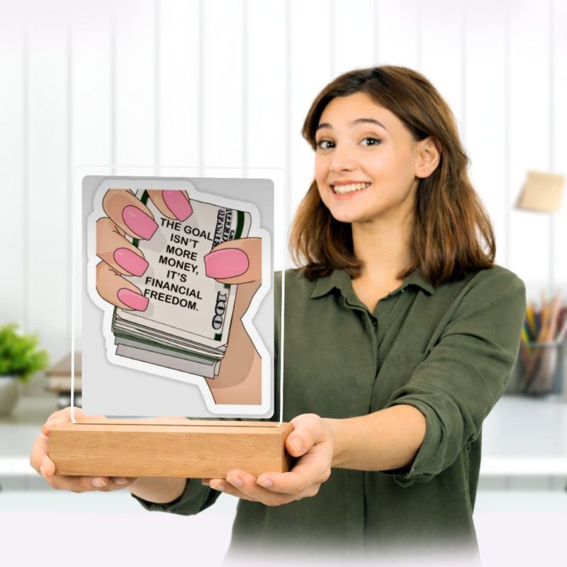 Financial Freedom UV Print Lamp Plaque – Motivational Desk Decor for Women t inspires confidence, ambition, and empowerment every single day.