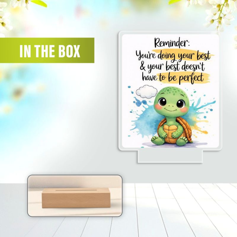 Celebrate effort, not perfection! Display this wooden-base acrylic plaque as a daily reminder to do your best without pressure.