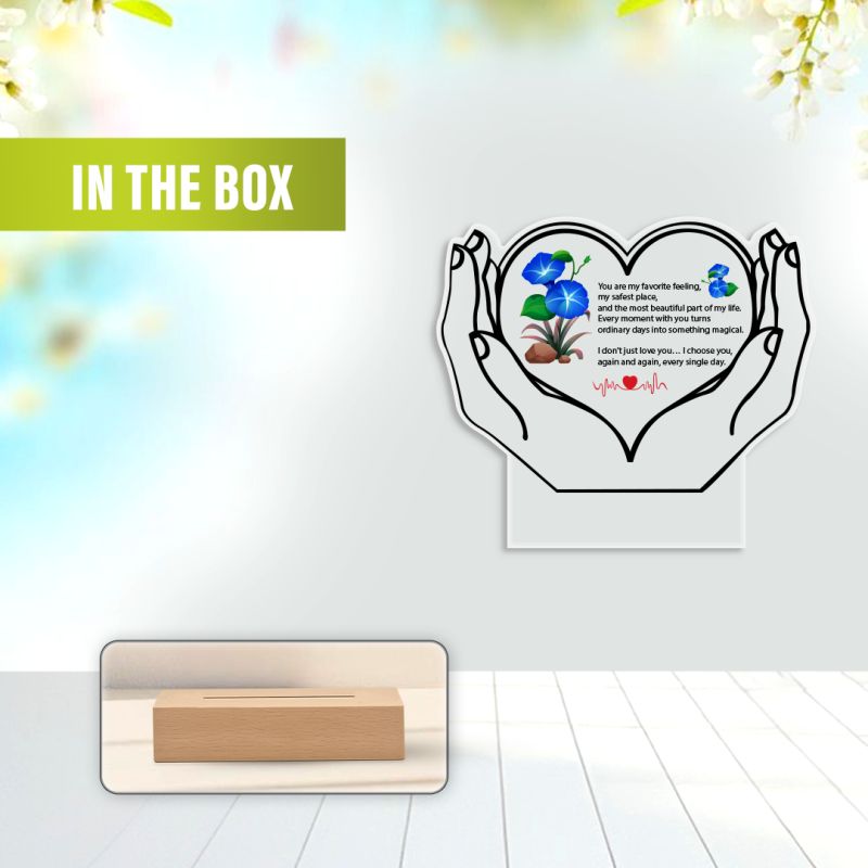“You Are My Favorite Feeling” Acrylic Heart design Plaque with Wooden Base gift for her him