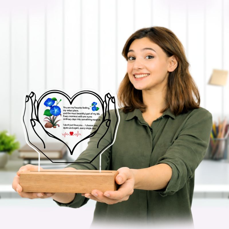 “You Are My Favorite Feeling” Acrylic Heart design Plaque with Wooden Base gift for her him