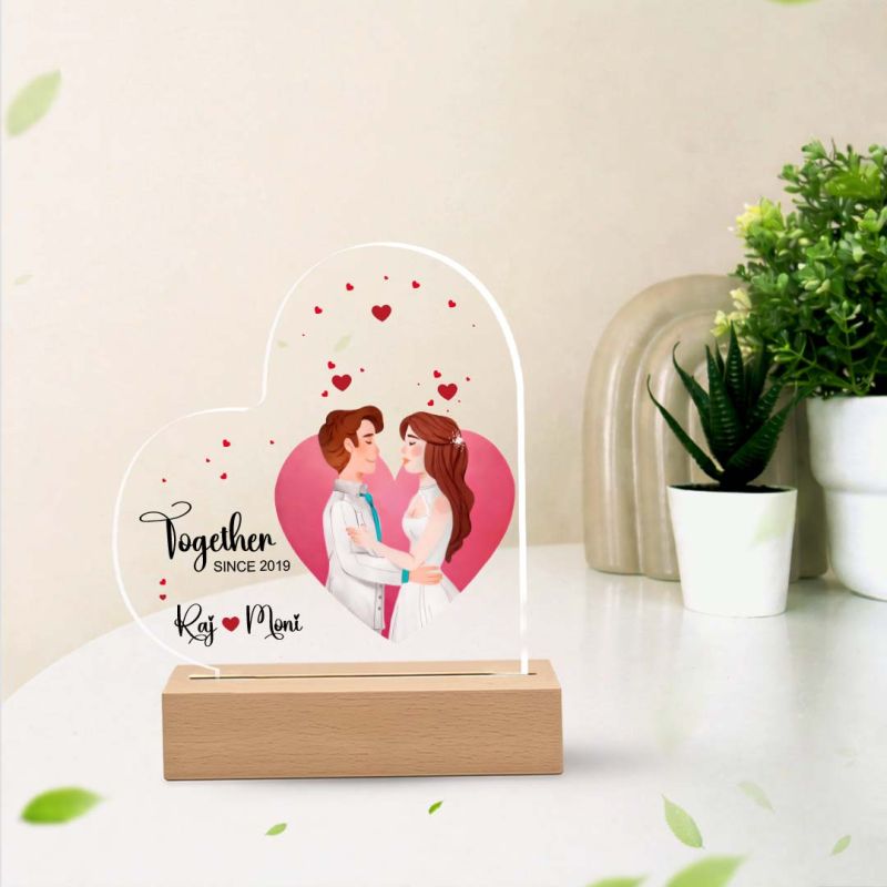 Personalized “Together Since” Heart Acrylic Plaque – Custom Names & Date, Romantic Desk Gift