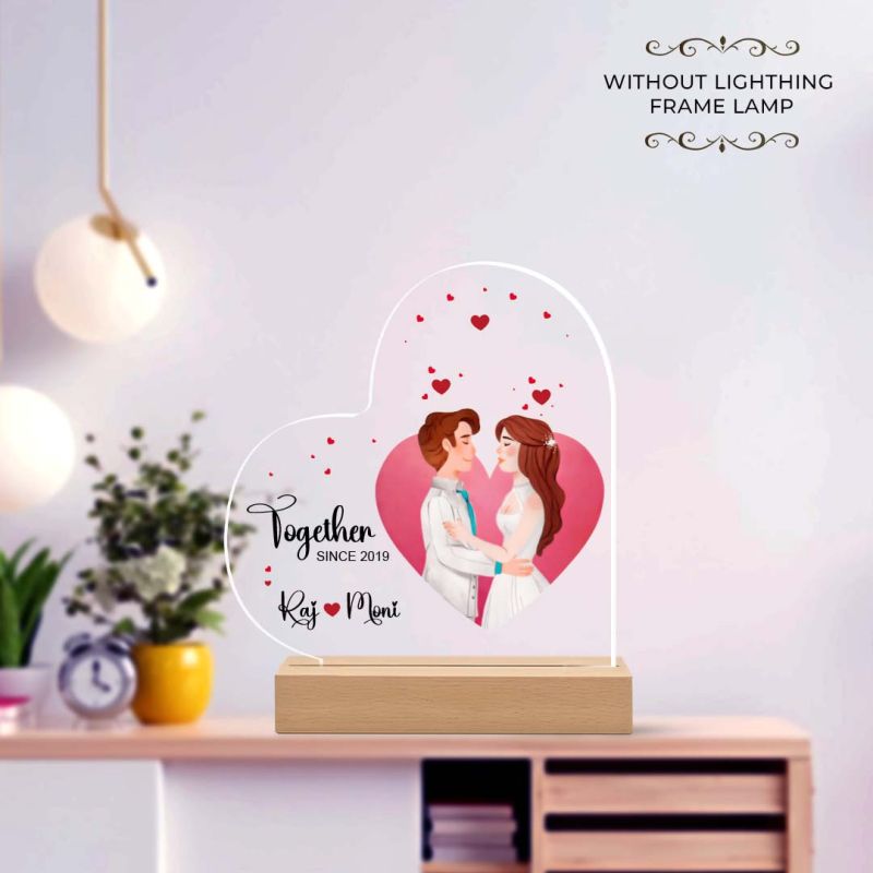 Personalized “Together Since” Heart Acrylic Plaque – Custom Names & Date, Romantic Desk Gift