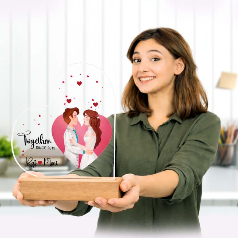 Personalized “Together Since” Heart Acrylic Plaque – Custom Names & Date, Romantic Desk Gift