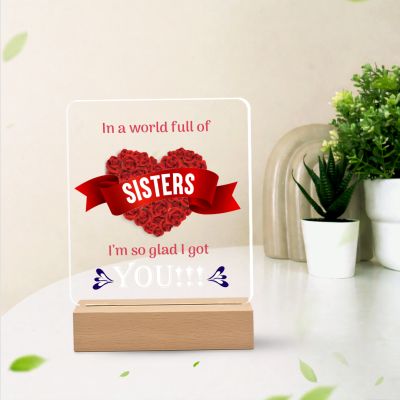 I’m So Glad I Got You” Acrylic Heart Plaque – Inspirational Birthday Gift for Sister with Wooden Base