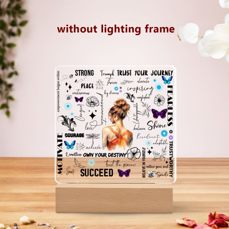 “Strong Fearless Courage” Women’s Empowerment Acrylic Plaque with Wood Stand