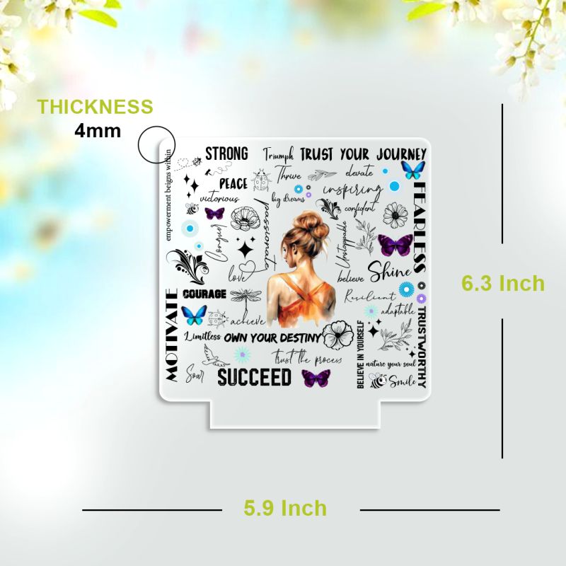 “Strong Fearless Courage” Women’s Empowerment Acrylic Plaque with Wood Stand