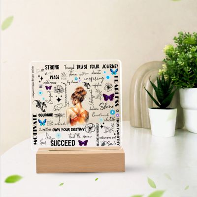 “Strong Fearless Courage” Women’s Empowerment Acrylic Plaque with Wood Stand