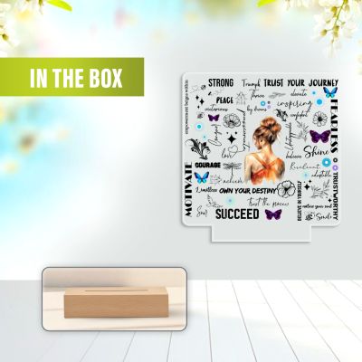 “Strong Fearless Courage” Women’s Empowerment Acrylic Plaque with Wood Stand