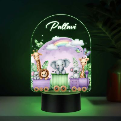 Personalized Safari Animal Train UV Print 3D Multicolor LED Night Light Custom Name Kids Lamp