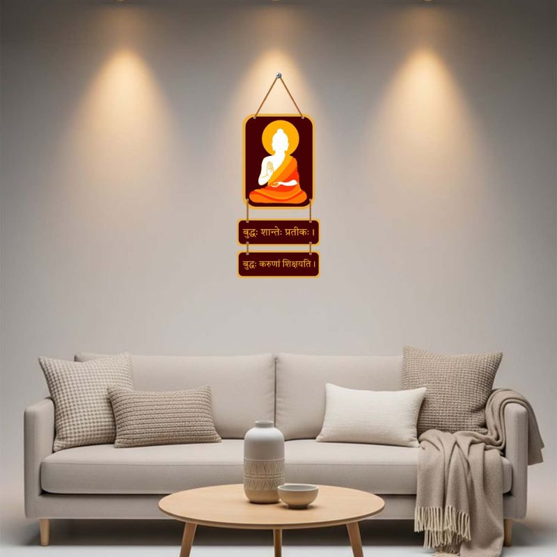 Buddha Wooden Wall Hanging Spiritual Sanskrit Shlok Wall Decor