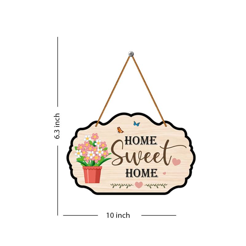 Wooden Home Sweet Home Wall Hanging Floral Butterfly Wall Decor