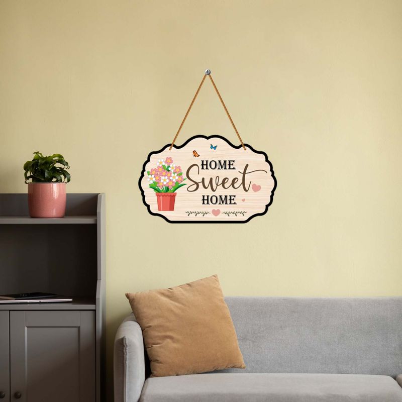 Wooden Home Sweet Home Wall Hanging Floral Butterfly Wall Decor