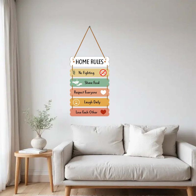 Wooden Family Rules Wall Hanging Motivational Quote Wall Decor