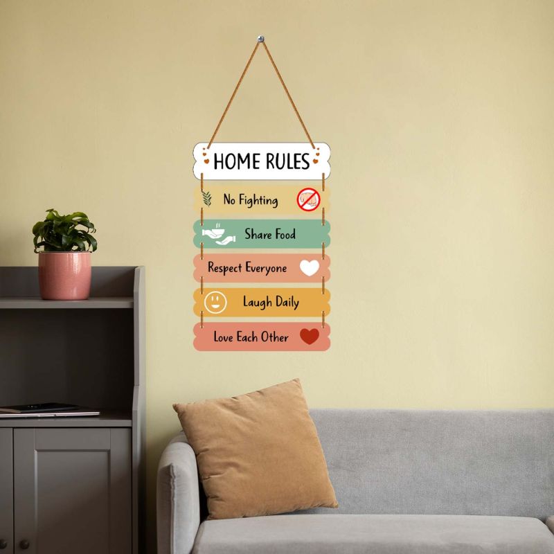 Wooden Family Rules Wall Hanging Motivational Quote Wall Decor