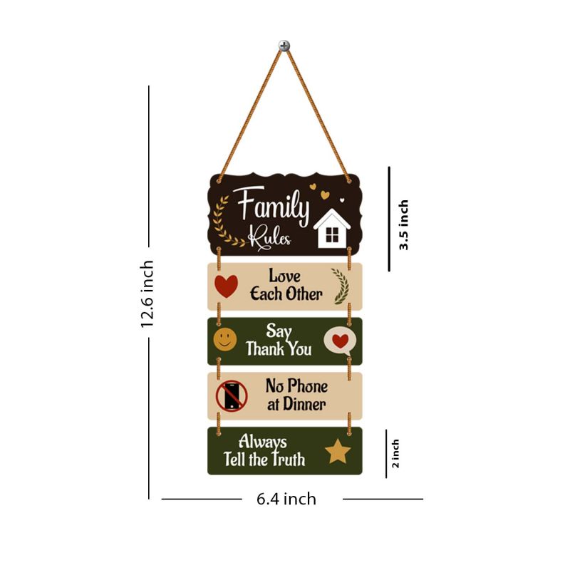 Wooden Family Rules Wall Hanging Motivational Home Wall Art for Living Room & Dining Area