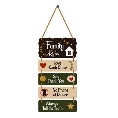 Wooden Family Rules Wall Hanging Motivational Home Wall Art for Living Room & Dining Area