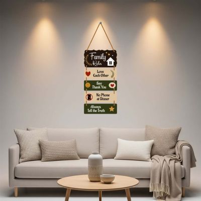 Wooden Family Rules Wall Hanging Motivational Home Wall Art for Living Room & Dining Area