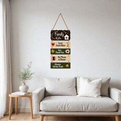 Wooden Family Rules Wall Hanging Motivational Home Wall Art for Living Room & Dining Area