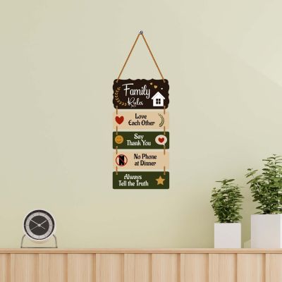 Wooden Family Rules Wall Hanging Motivational Home Wall Art for Living Room & Dining Area