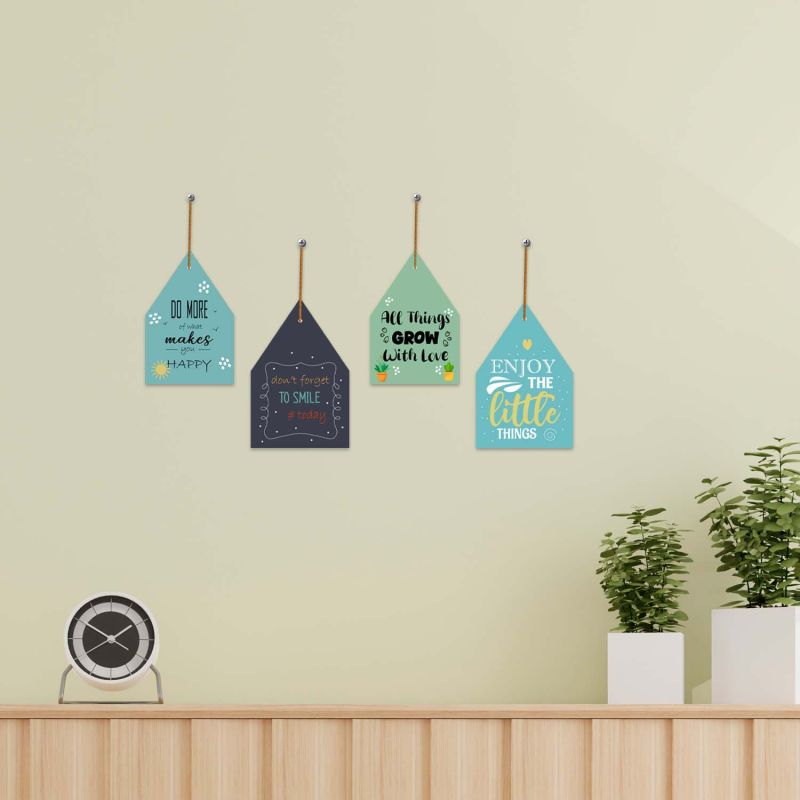Set of 4 House-Shaped Motivational Wall Hangings Inspirational Wood Decor for Home & Office