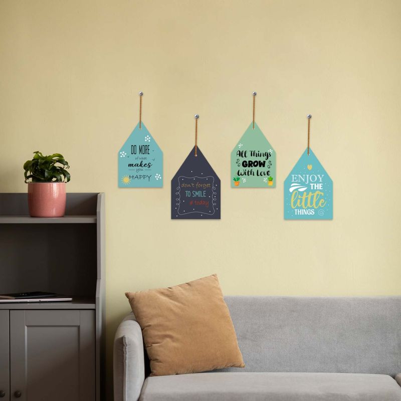 Set of 4 House-Shaped Motivational Wall Hangings Inspirational Wood Decor for Home & Office