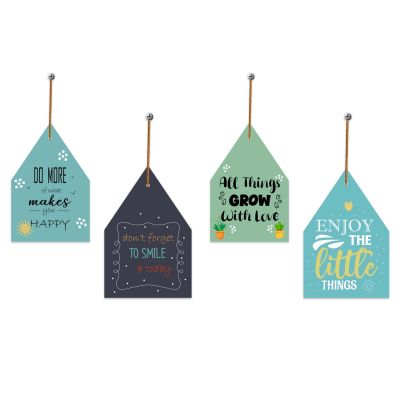 Set of 4 House-Shaped Motivational Wall Hangings Inspirational Wood Decor for Home & Office