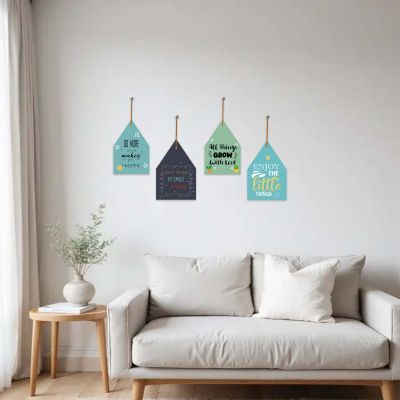 Set of 4 House-Shaped Motivational Wall Hangings Inspirational Wood Decor for Home & Office